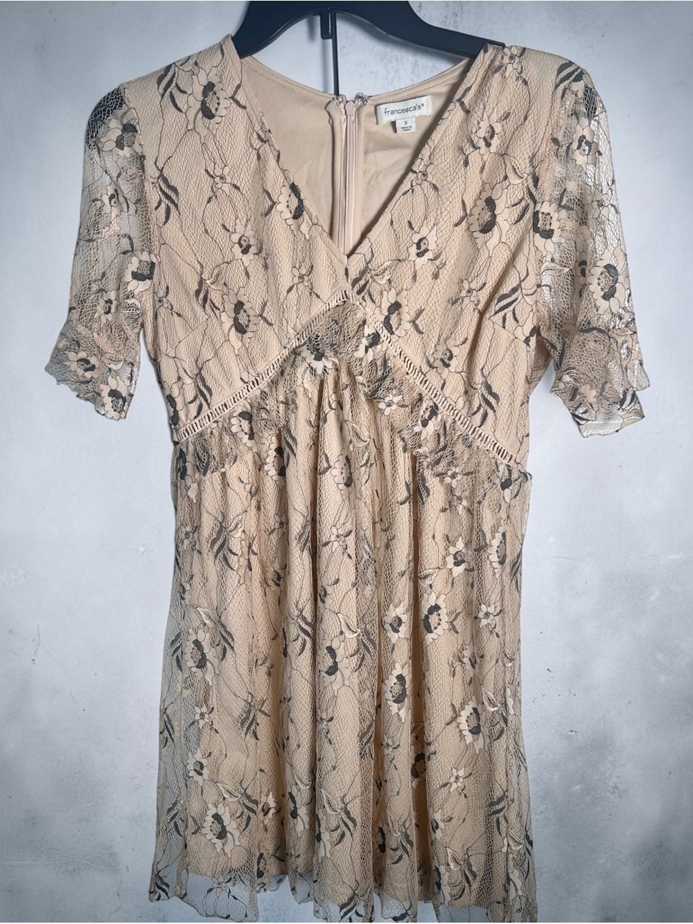 Francesca's Beige Lace Floral Mini Dress